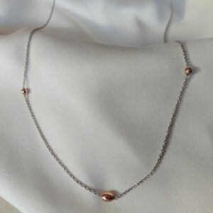 Collana catena fine con inserti a Chicco e Sfere in argento rodiato rosa - immagine 4